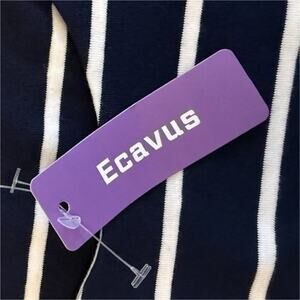 Ecavus Fit & Flare Dress Striped Navy White Sleeveless Round Neck Knee M Women